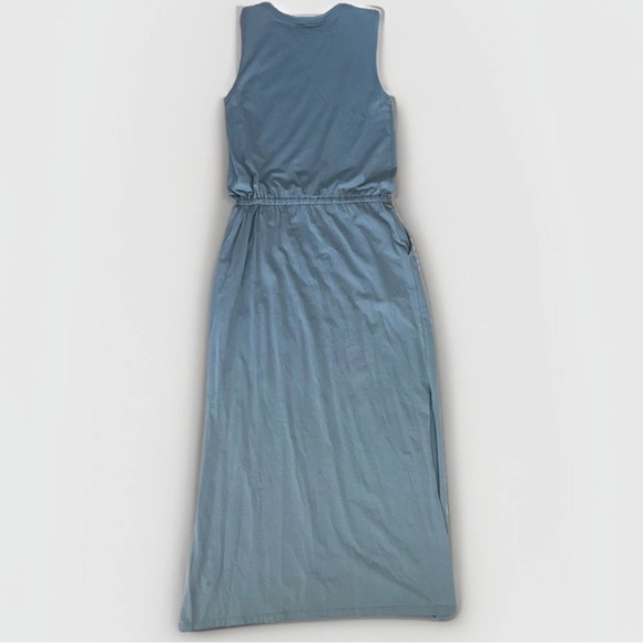 Pact Organic Cotton Relaxed Slub Tank Maxi Dress Small Side Slits Pockets Slate - Picture 8 of 8